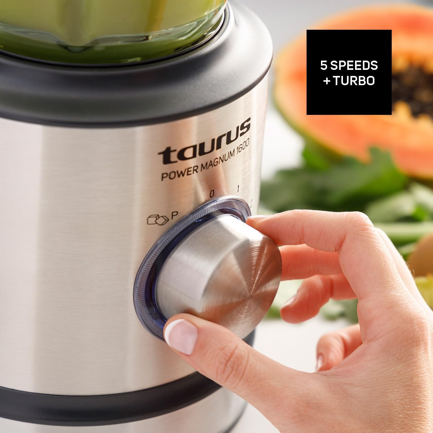 Taurus 1600 - Batidora de vaso, 1600 W, jarra cristal, 1.75 L, cuchillas de 6 filos, 5 velocidades + pulse, pica hielo, acero inoxidable, selector iluminado, inox