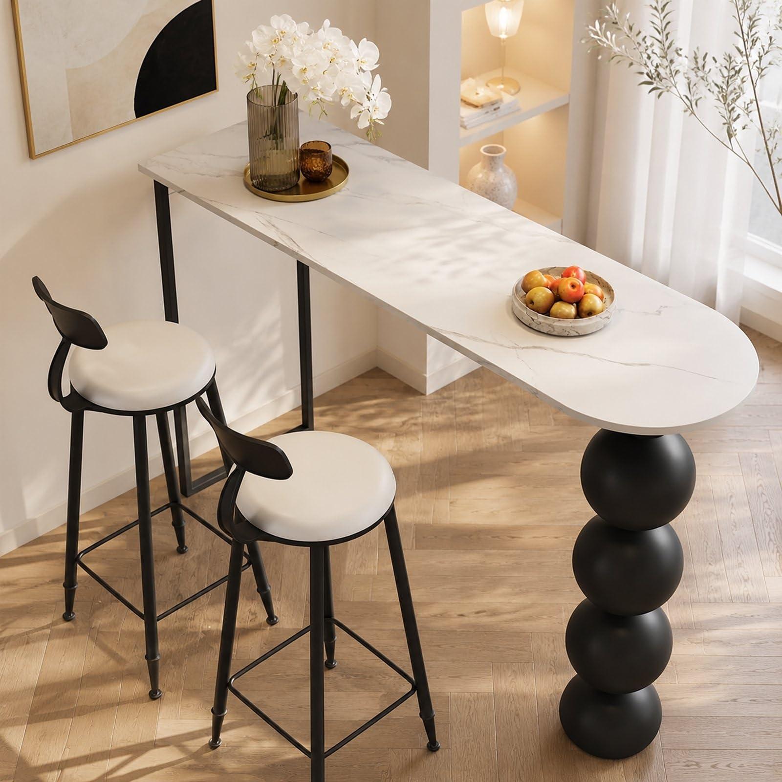 Bancone Bar Alto, Tavolo Da Bar Stretto, Penisola Cucina, Tavolo Da Pranzo | Profilo Semicircolare, Gamba Sferica E Telaio Lineare, Per Appartamento, Sala Da Pranzo E Ristorante(160cm)
