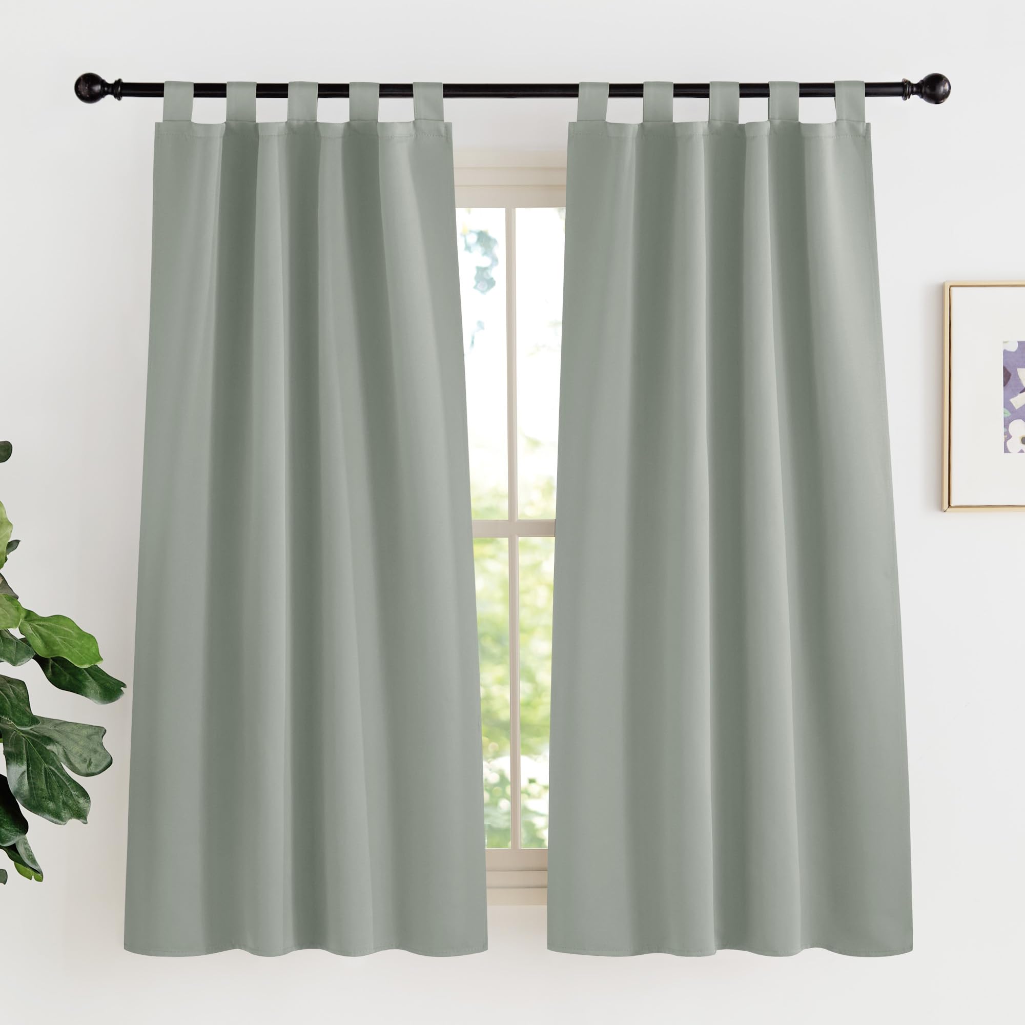KGORGE Cortinas Cortas para Ventanas, Cortinas Blackout Termicas para Cocina Comedor Dormitorio con Trabillas 2 Piezas,90x150cm,Verde Salvia Global Recycled Standard Global Recycled Standard OEKO-TEX STANDARD 100 Global Recycled Standard