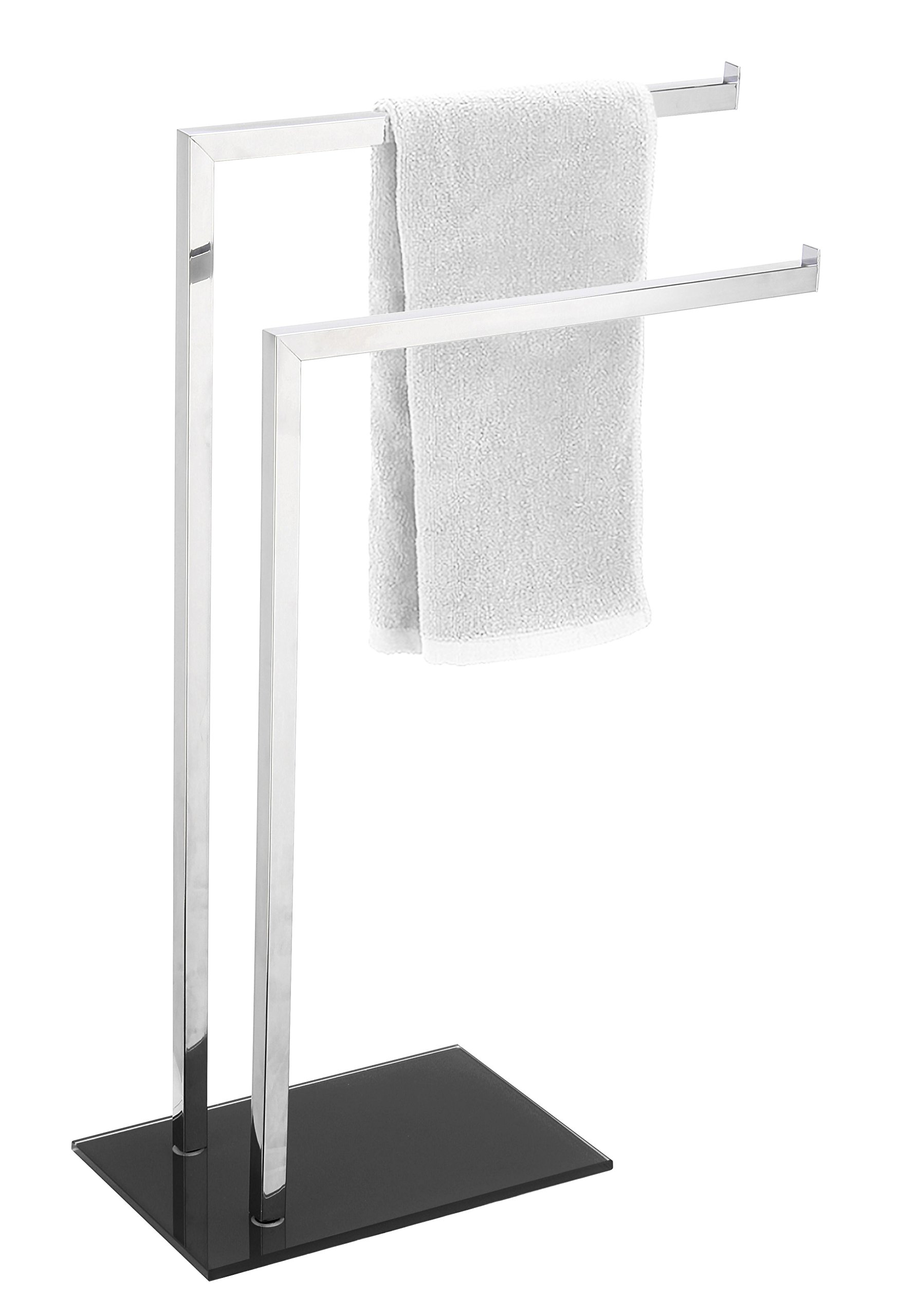 King Collection King Home P1407429/A Piantana Portasciugamani 2 Bracci Base in Vetro, Nero