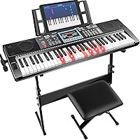 VEIYOUMO 61-Key Keyboard Piano for Beginners w/ Stand, Bench, Lighted Follow Keys, 200 Tones/Rhythms, Dual Power - Portable Kit