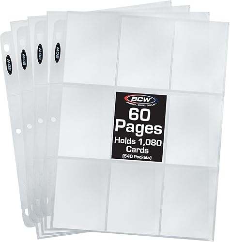 BCW 60 páginas de 9 bolsillos Fundas para tarjetas de béisbol, fundas para tarjetas de fotos, hojas de carpeta, protectores de tarjetas de béisbol,