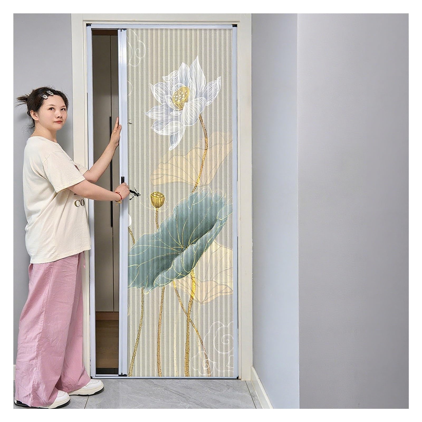 Porte a libro Porta pieghevole con maniglia, porte per armadio a soffietto pieghevoli plissettate di dimensioni personalizzate, diversi stili disponibili, ingresso con tenda(68x80in(173x203cm))