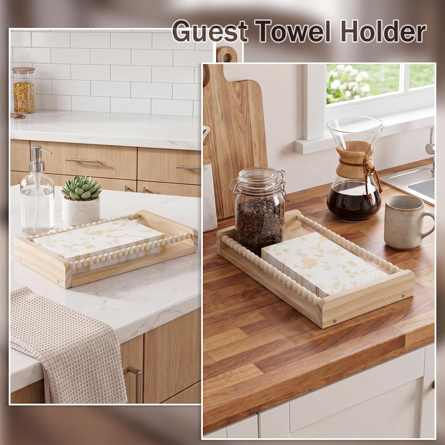 Novabright Toilet Paper Basket Holder 13 Inch Wood Bathroom Tank Tray Basket Back of Toilet Storage Toiletries Organizer for Bathroom, Living Room and Kitchen