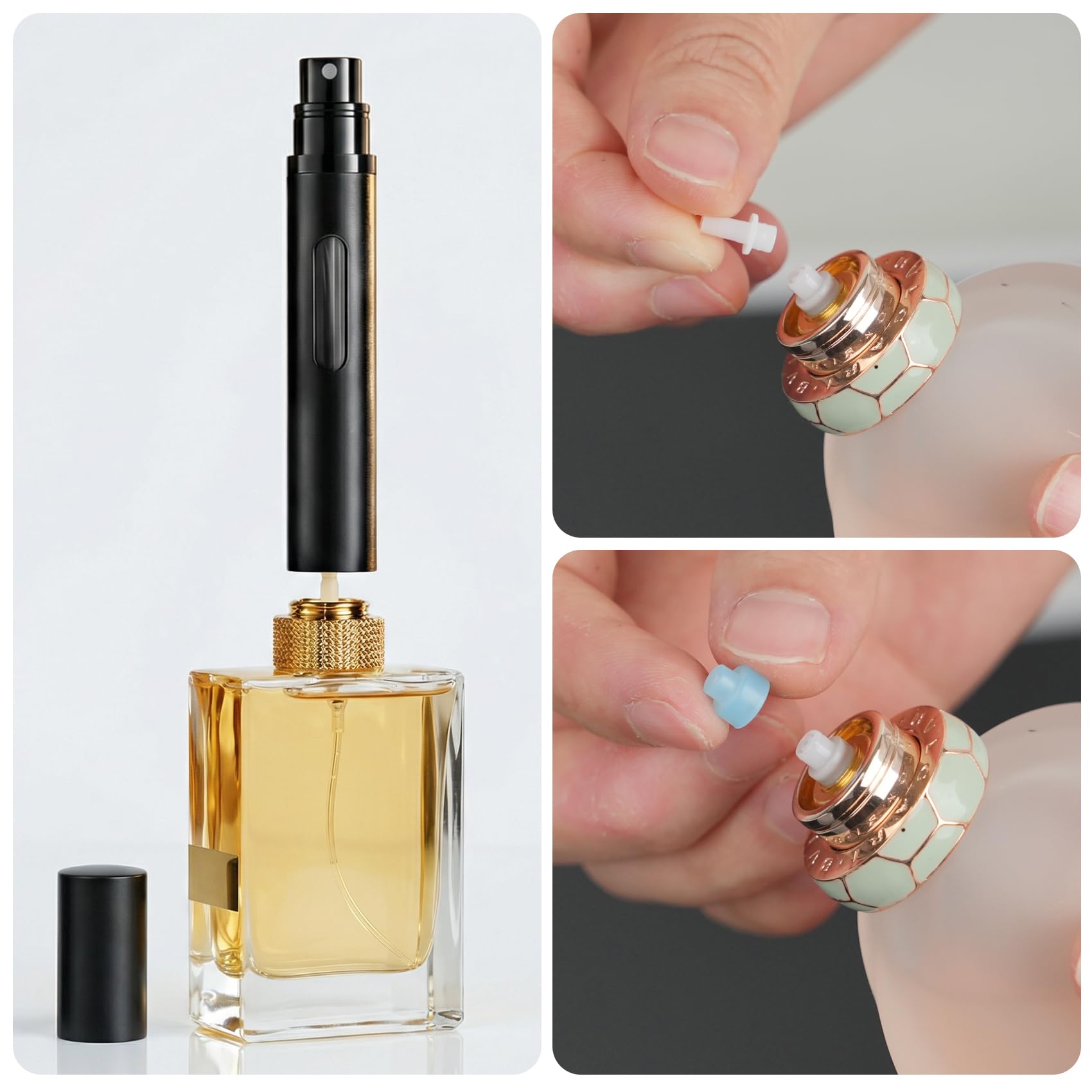 3 nebulizzatori da viaggio per profumo, ricaricabili e portatili, con riempimento inferiore per profumo, essenziali da viaggio perfetti per uomini e donne.