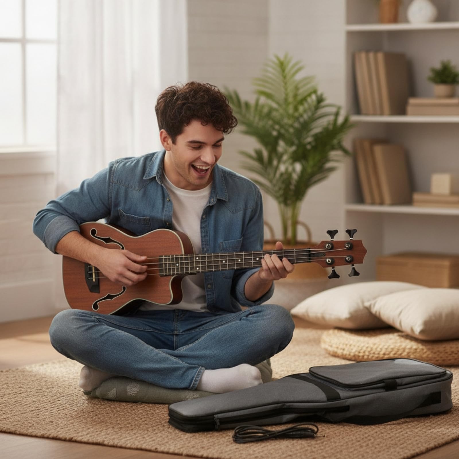 Bass Ukulele Basso Acustico Elettroacustico 30 Pollici Corpo in Tastiera in Palissandro Accesso Facile Ai Tasti Corde, style to 3