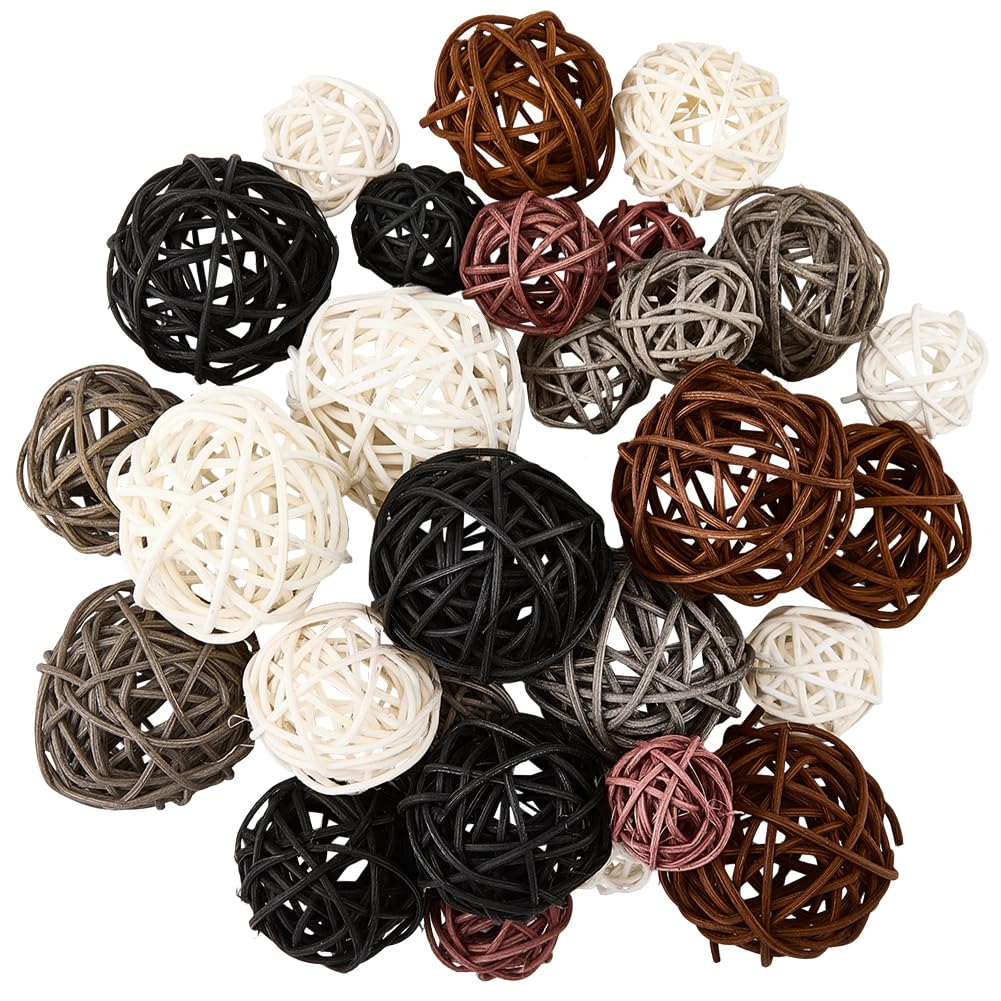 SUNNYCLUE 12 Estilo 32 Bolas de Mimbre de Ratán, Bolas Decorativas Redondas de Ratán, Negras, Blancas Y Marrones, Decoración de Centro de Mesa, Adornos, Manualidades para Decoración del Hogar, Bodas,