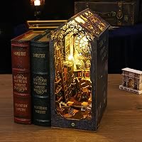 Vista 5 de Rompecabezas de madera 3D con caja de música de luz sensor, kit de montaje de rincón de libros en miniatura, kit de montaje de rincón de libros