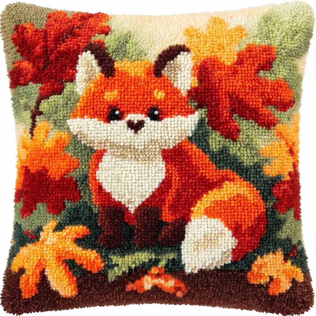 WallustrioaW Latch Hook Kits Pillow,Forest Little Fox