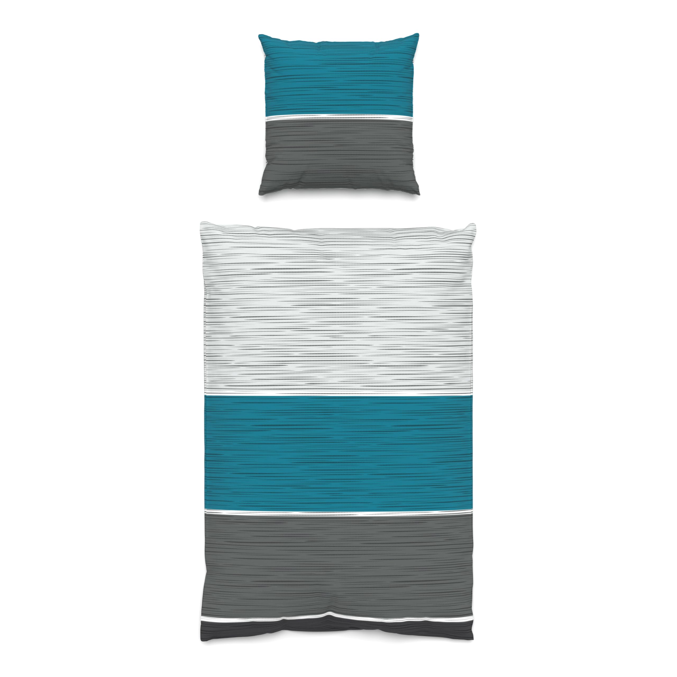 LARAWELL Biancheria da letto 135 x 200 cm, in cotone, per tutto l'anno, colore: blu e grigio a righe