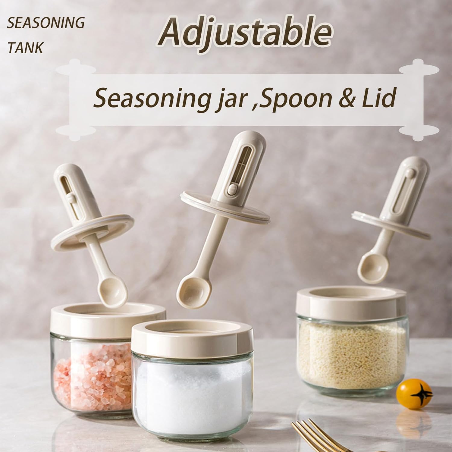 Dxcaicc 4pcs Telescopic Seasoning Jars,Spice Storage Glass Jar,Clear Containers with Lids,Multipurpose Seasoning Boxs with Telescopic Spoon,Kitchen Spice jar for Salt,Pepperr,Sugar,Green