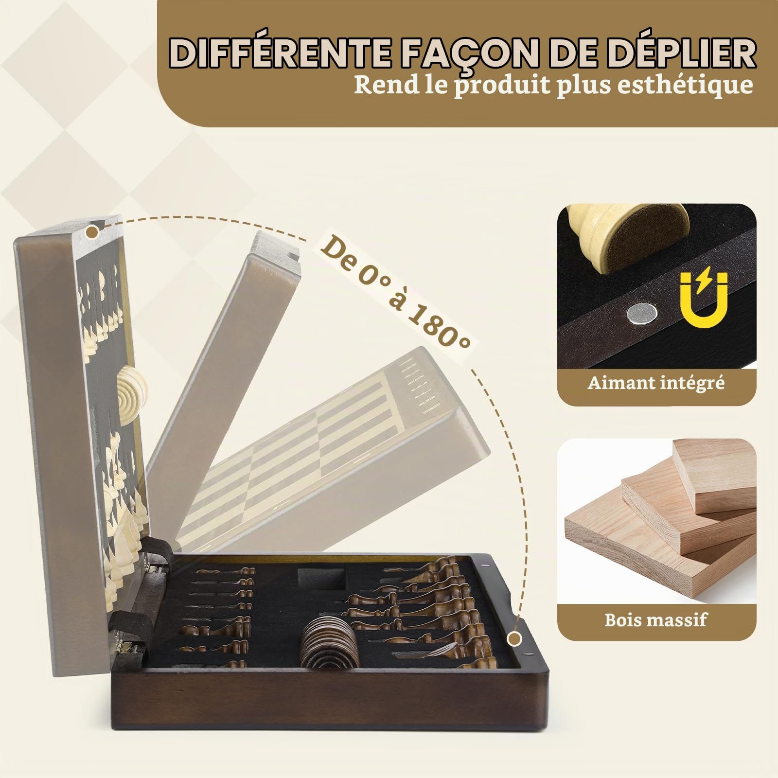Peradix Jeu D'échecs et Dames 2 en 1, Echecs en Bois et de Dames, Jeu d'Echiquier Magnetique, Portable Chess Board de Voyage 38CM,Pieces Aimanté Echecier pour Enfants et Adultes