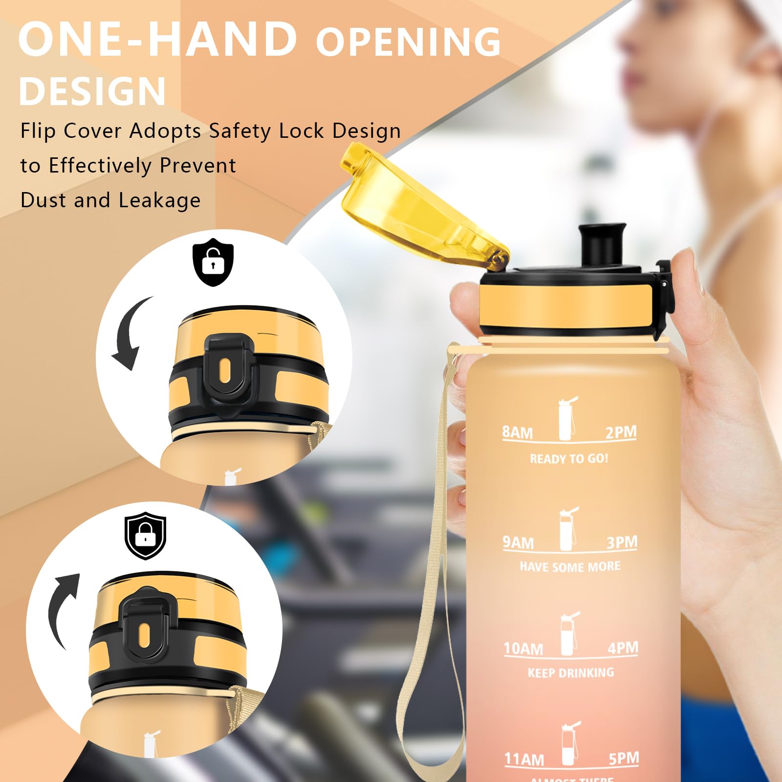 Mujigaga Gourde Sport, Gourde 1l, Anti Fuite, Gourdes Filtrante, Facile à Nettoyer, Gourdes Graduée pour 1 Journee, avec Brosse Éponge, Bouteille d'eau pour École, Camping, Natation, Gym, Triathlon - 3