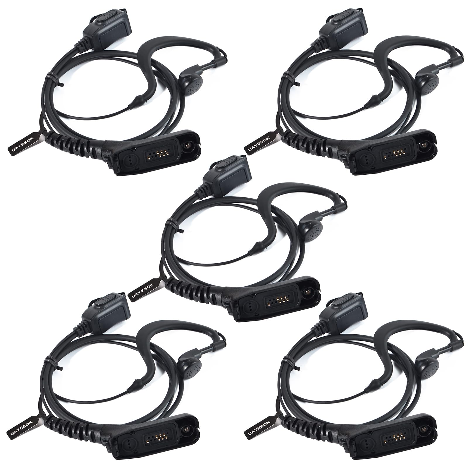 UAYESOK Auricolare a forma di G per walkie talkie multi pin, radio di sicurezza con microfono PPT, per radio bidirezionale Motorola DP3400 DP3401 DP3600 DP3601 DP4400 DP4800 DP4801 a due vie (5 pezzi)