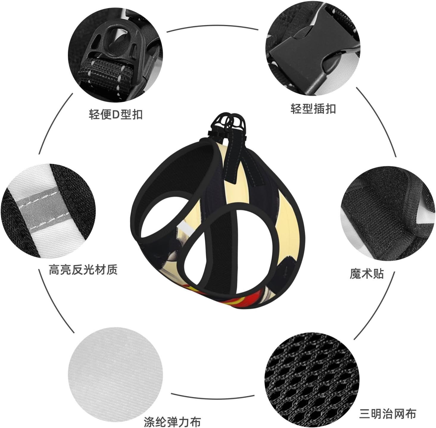 Monochrome Artwork Pet Vest Small Size Dog Harness and Leash Set, Reflective & Breathable for Puppy Training with Accessories Large