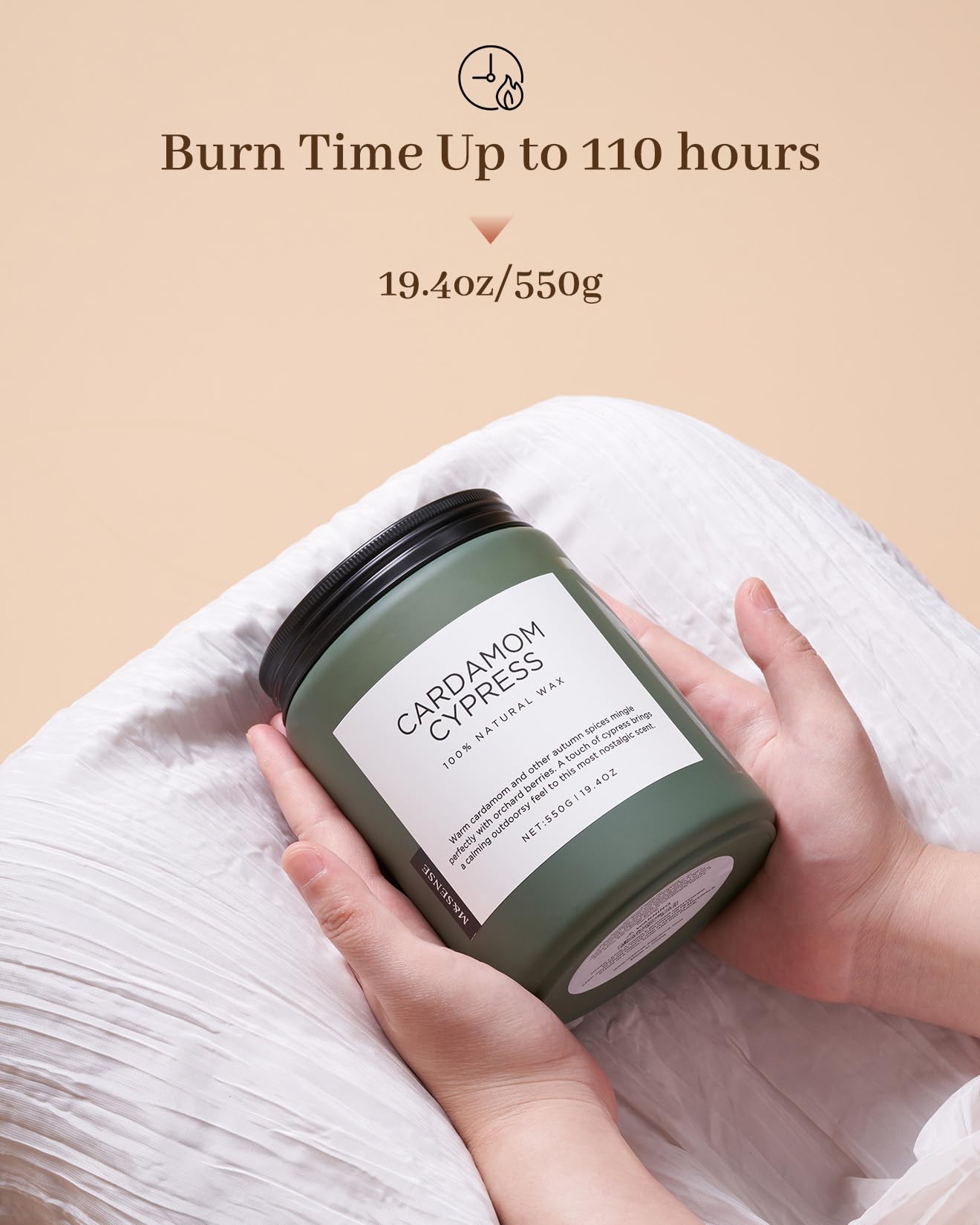 M&SENSE Cardamom Cypress Large Soy Scented Candles Gifts for Men 2 Wick 550g 110H Organic Candles Gifts for Women Long Burning Non Toxic Strong Candle for Home Decor Christmas Holiday Friend - Image 4