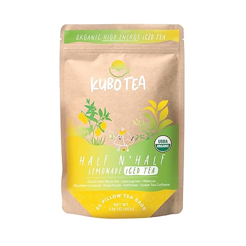 Miniatura 7 de Kubo Tea, Té helado negro de melocotón y mango, té orgánico con alto contenido de cafeína, 20 porciones (155 mg de cafeína cada una), bolsas de té