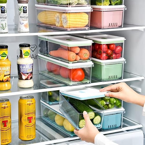 Miniatura 6 de Lille Home - Organizador de contenedores de almacenamiento apilables con bandeja de drenaje extraíble, para refrigeradores, gabinetes, encimeras y