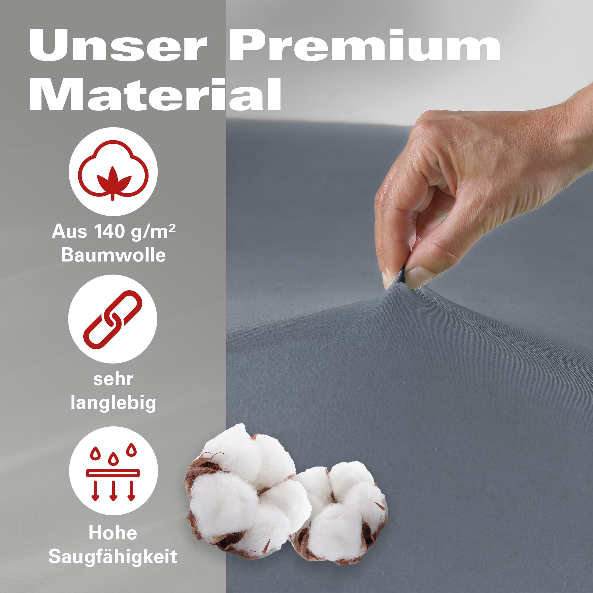 BaSaTex - Drap-Housse en Jersey Bio 90x200 cm - Drap-Housse en 100% Coton Bio certifié GOTS - 90x200-100x200 cm - Couleur : Anthracite