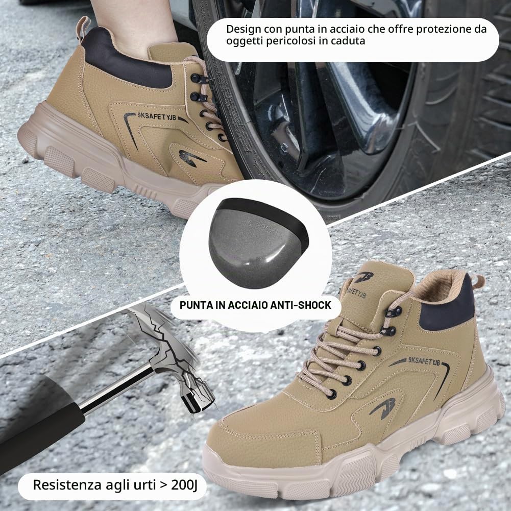OFFCUP Scarpe Antinfortunistiche Uomo Donna, Sicurezza Scarpe da Lavoro, Pelle Sportive Sicurezza Scarpe con Punta in Acciaio Invernali Scarpe Protettive Industriali Antiscivolo Impermeabili