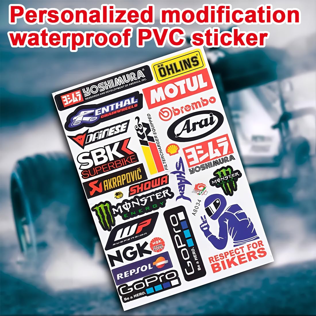 PBAHAUP Pegatinas para Moto, 5 Hojas de Calcomanías de Vinilo Impermeables para Casco y Motocicleta, Diseños Racing y MTB para Personalización de Vehículos y Cascos — view 3