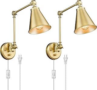 LIROUVET Vintage Wall Sconces Set of Two, Adjustable Plug in Wall Lamp, ...