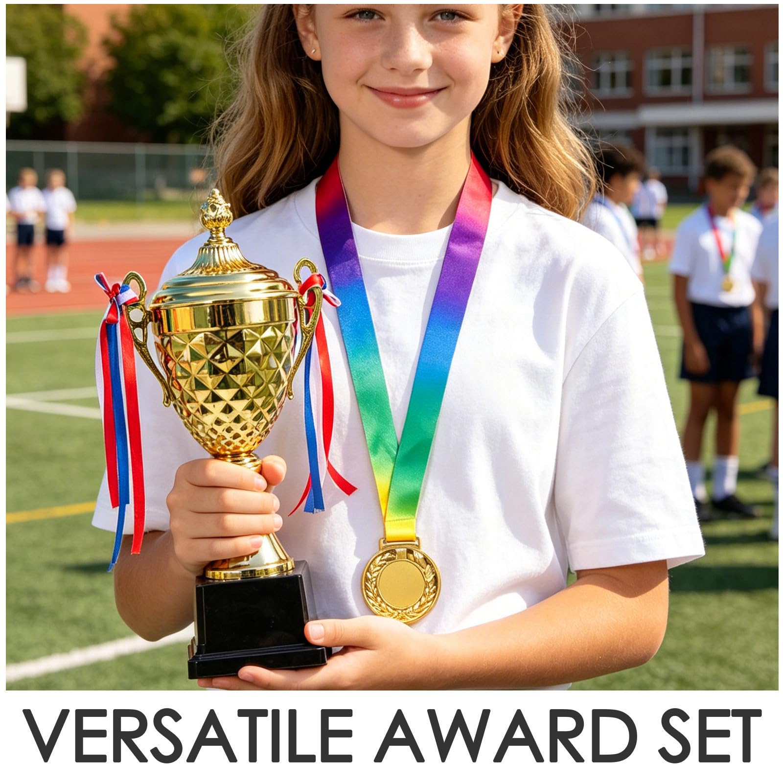 Sporttrophäe und Goldmedaille aus Metall mit Band 1 Satz für Sportliche Wettkämpfe und Zeremonien Elegante Auszeichnung