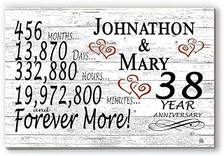 Personalized 38 Year Anniversary Sign Gift 38th Wedding Anniversary Present For Couple Days Minutes Years - Solid Wood - 16.5in x 10.5in x .75in (38 Year)