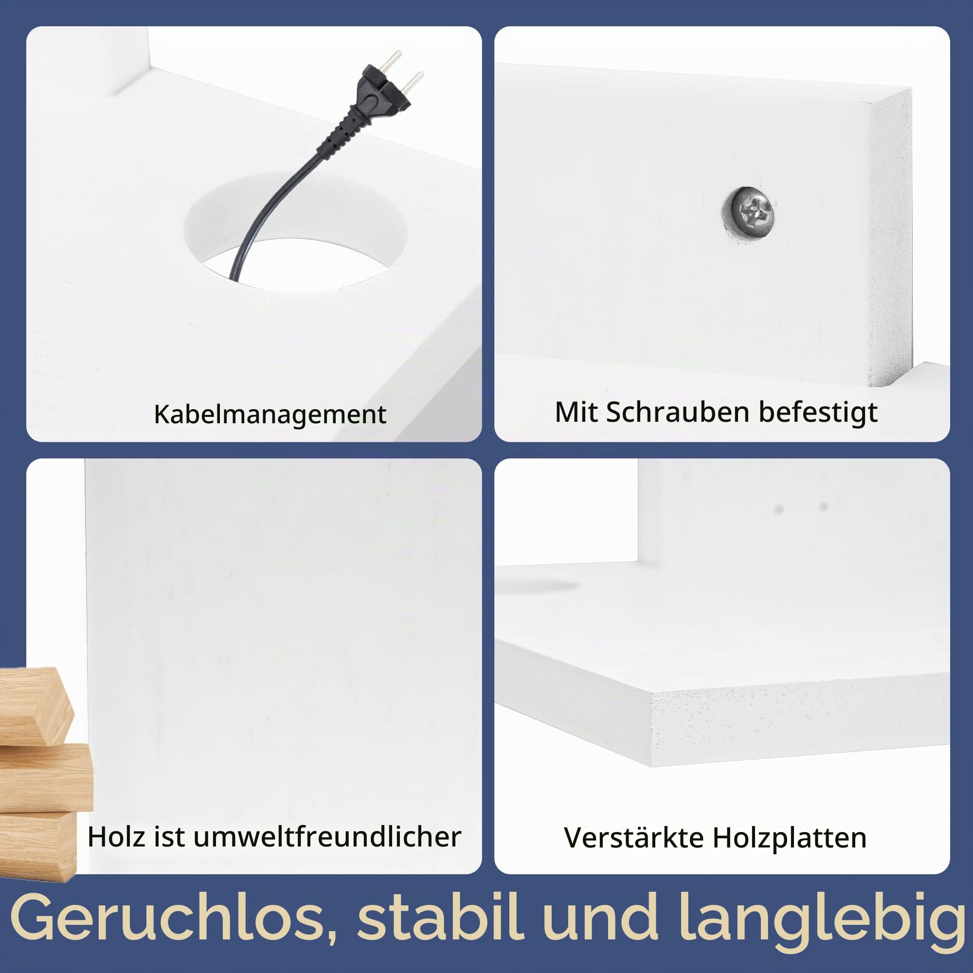 Schwebende Projektor-Wandhalterung TV-Regal, Holz Wand montiert unter TV schwebenden Regal für Projektor, PS5, DVD-Player, Spielkonsole, Kabel-Box, 2Tiers（Weiß）