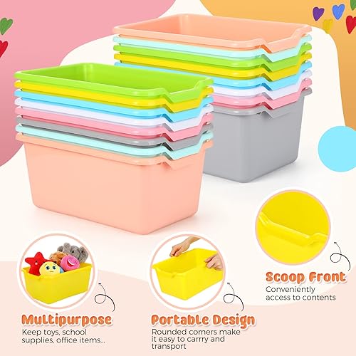 Miniatura 3 de Dandat 16 cubos de plástico a granel para organización del aula, cubos apilables frontales para libros, contenedores de almacenamiento de juguetes