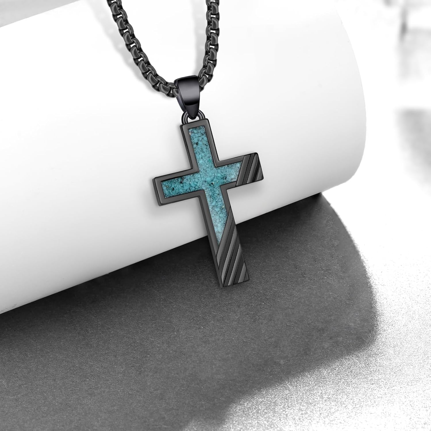 Cross Necklace 925 Sterling Silver Turquoise Cross Necklace Christian Jewelry Gifts for Men - Image 2