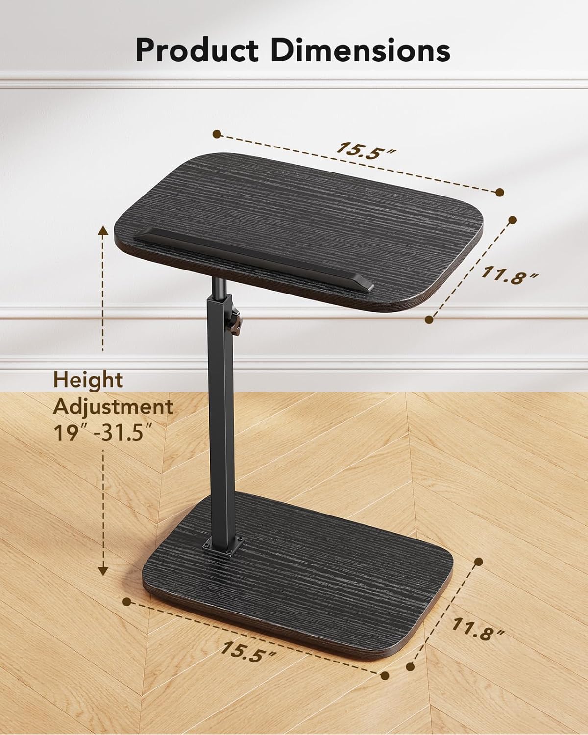 HUANUO Adjustable TV Tray, Height Adjustment TV Trays with 360° Swivel and 90° Tilt, Sturdy & Multi-Functional Sofa Table with Anti-Slip Bar, Space-Saving Side Table for Couch, Bedside, and Dining Use