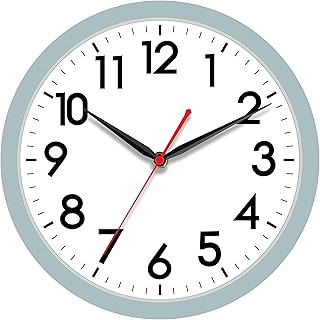 AKCISOT Wall Clock, Modern Small Wall Clocks Battery Operated 10 Inch, Silent Non-Ticking Analog Classic for Office, Home, Bathroom, Kitchen, Bedroom, School(Blue Gray)