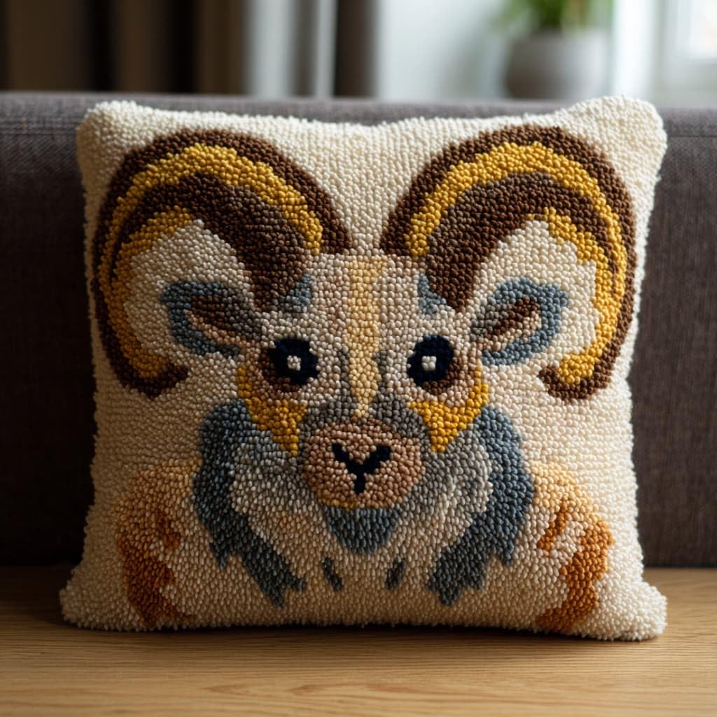 WallustrioaW Latch Hook Pillowcase Embroidery Kit,Animal Goat
