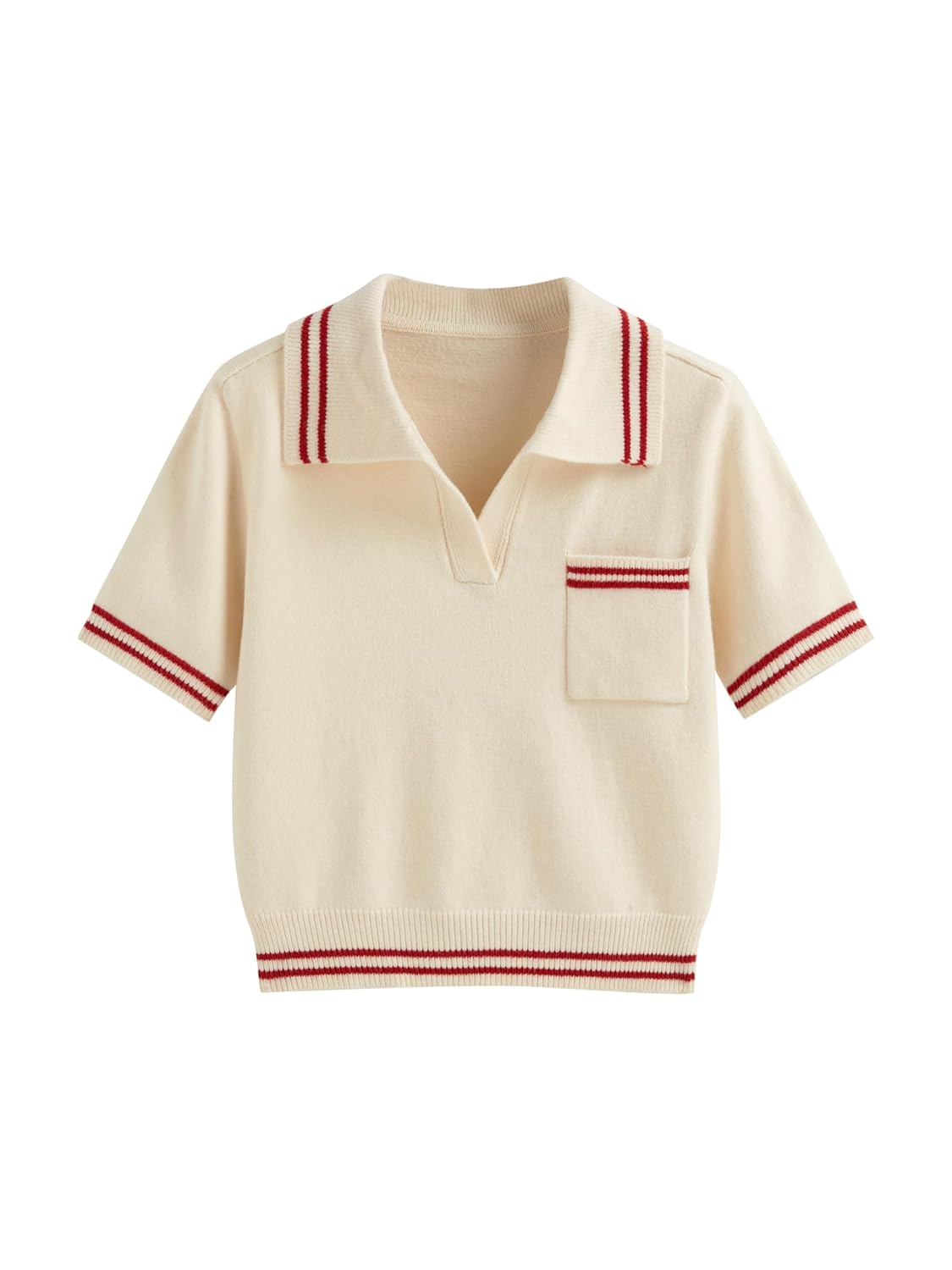 CIDER Short Sleeve Sweater Knit Top Collar Neck Stripe Pullover Casual Elegant Womens Collared Sweaters