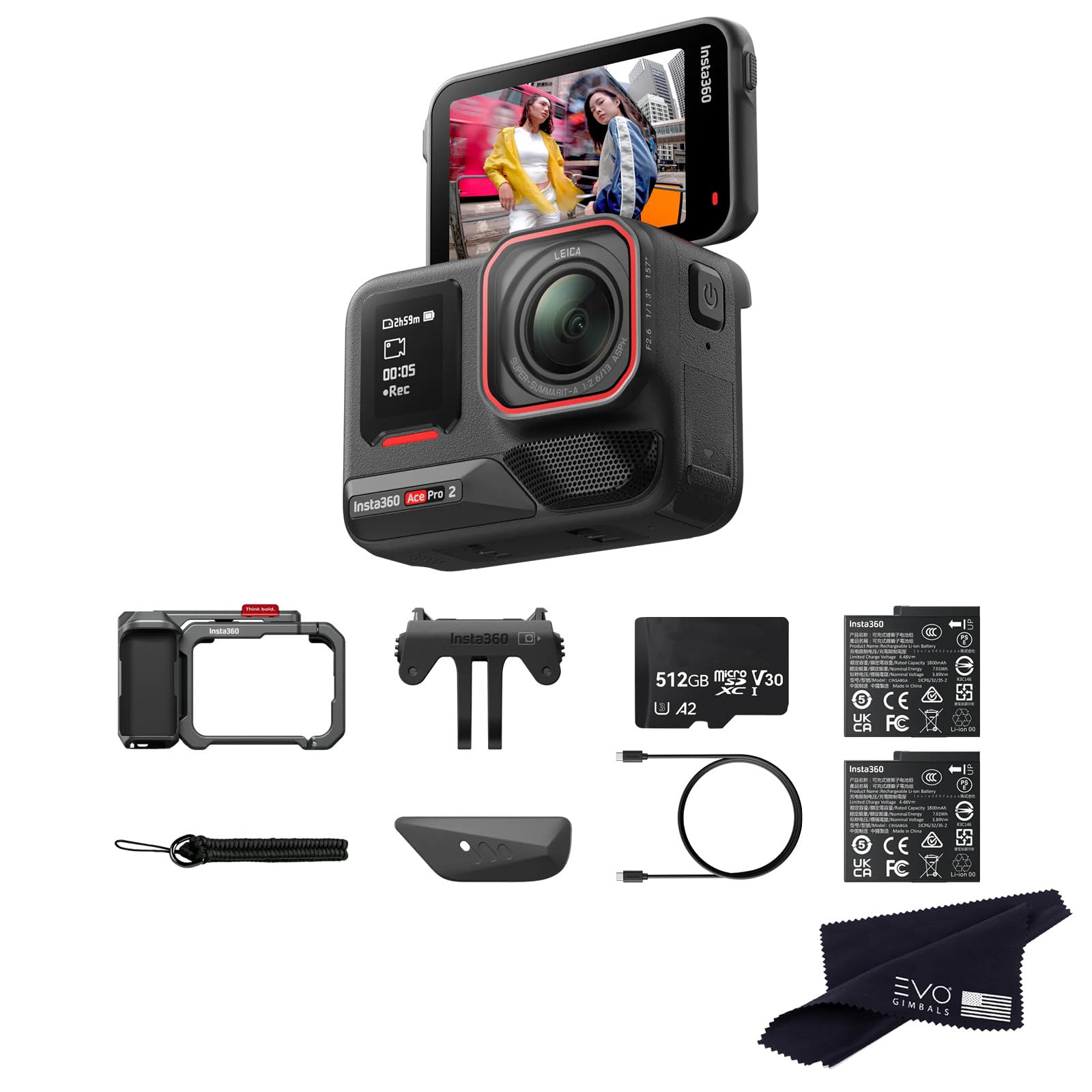 Insta360 Ace Pro 2 Dual Battery Xplorer Bundle with 512GB Card- 8K Waterproof Action Camera Co-Engineered with Leica, Flagship 1/1.3" Sensor, 8K30fps,
