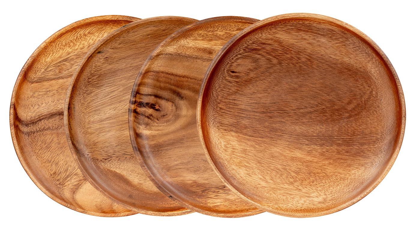 levandeo Lot de 4 assiettes rondes en bois d'acacia - Diamètre : 30 cm - Assiettes décoratives en bois d'acacia - Fabriquées à la main - Décoration de table unique