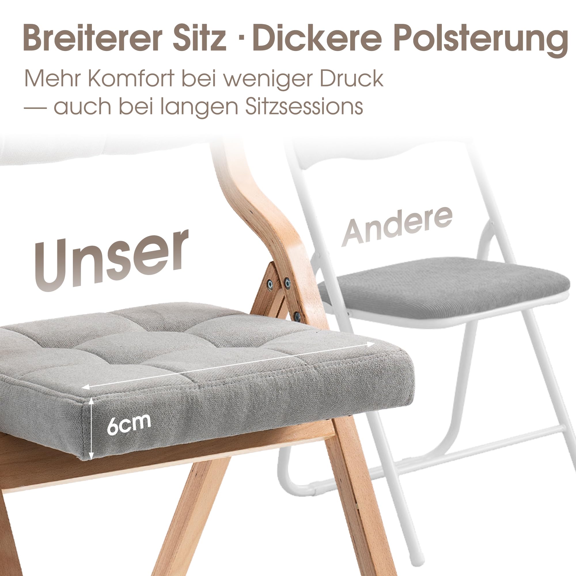 Klappstuhl mit Polster 2er Pack, Holzgepolsterter Klapp-Essstuhl für Gäste, Küche, Büro