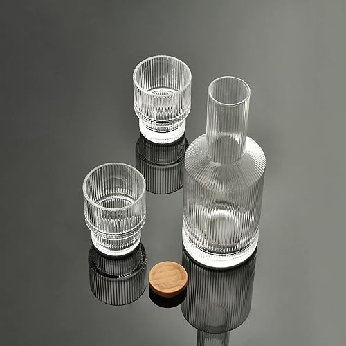 Miniatura 8 de ALINK Jarra de agua de cristal de 271fl oz con tapa y vasos de cristal cristalería acanalada para mesita de noche jarra de agua de 27 onzas