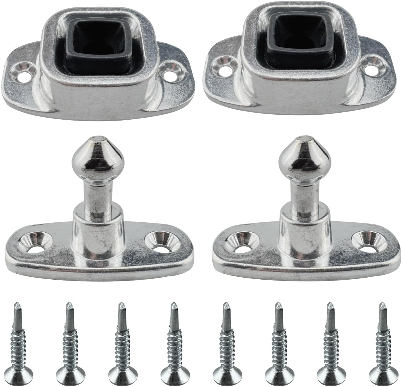2Pcs RV Door Holder, Heavy Duty Enclosed Trailer Door Latch for Camper, Travel Trailer, Cargo Van, and Shed Door, Aluminum Alloy Plunger Style Entry Door Catch with Rubber Socket & Screws