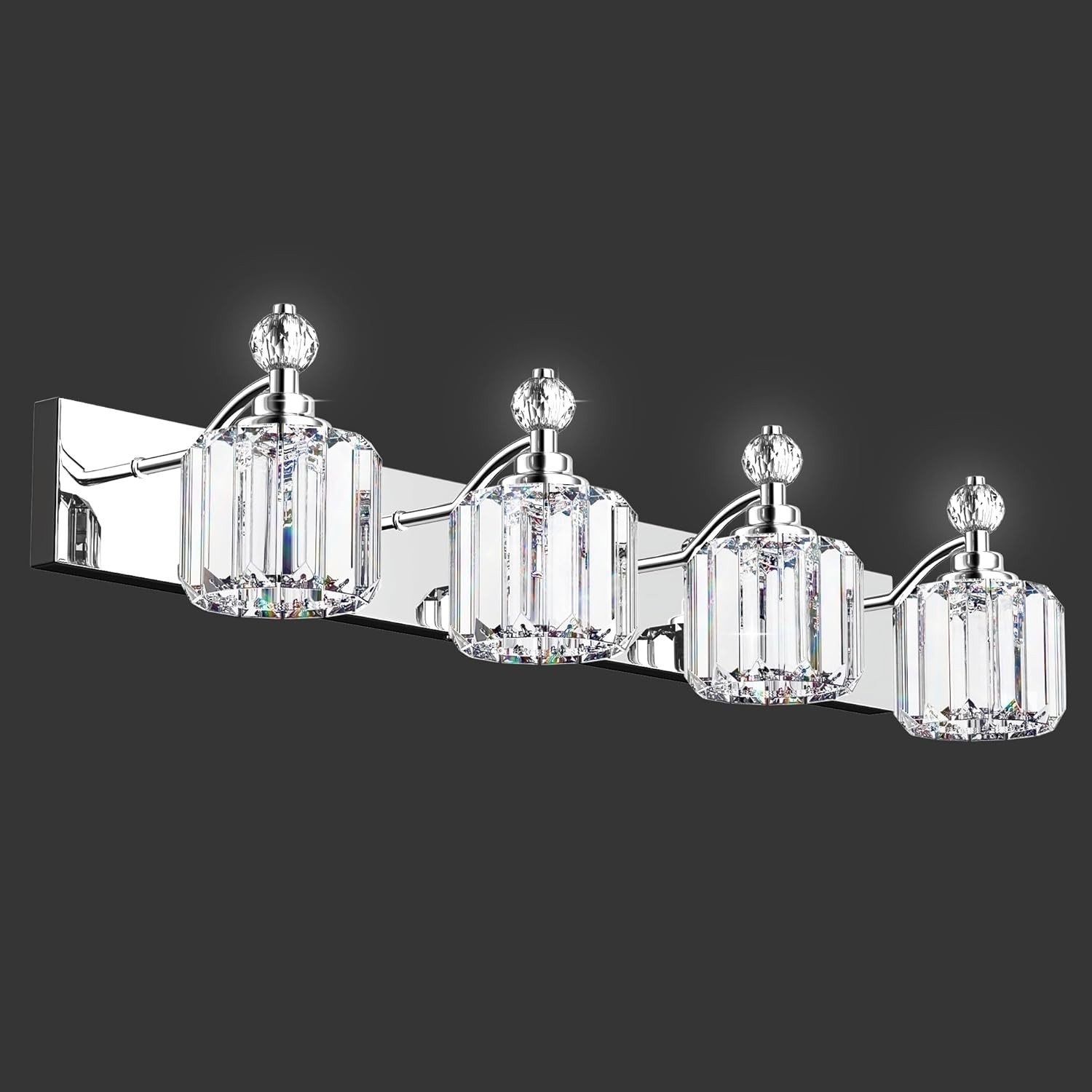 4-Light Bathroom Vanity Light - Crystal Bathroom Lighting Fixtures Over Mirror with 60w(Max) E12 Base, 56pcs Crystal Sheet, Chrome Vanity Lights for Bath Room