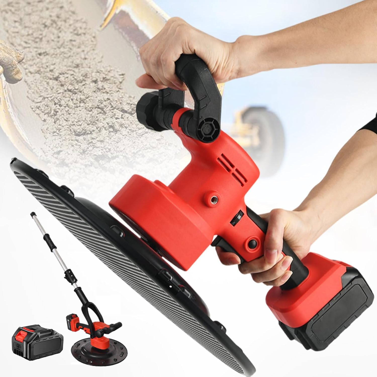 Levigatrice Elettrica per Cemento Da 1680 W, Levigatrice per Pareti Regolabile a 6 Velocità, Lucidatrice per Pareti Con Manico Estensibile, Per Pareti, Soffitti, Pavimenti, Casa, Edilizia 15000mA*1