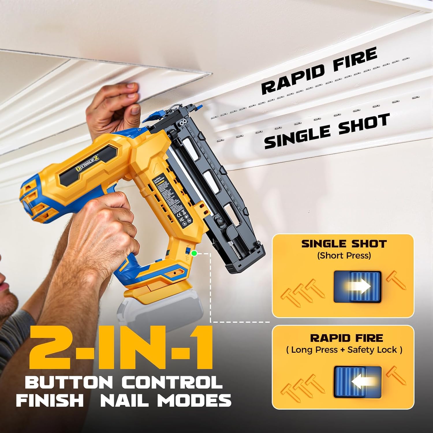 Cordless 16GA Finish Nailer Compatible with Dewalt Battery, Straight Power Motor Tool 20V,Tool-Free Adjustment, Dual Firing Modes Brad Nail Gun for Woodworking & Finish Work