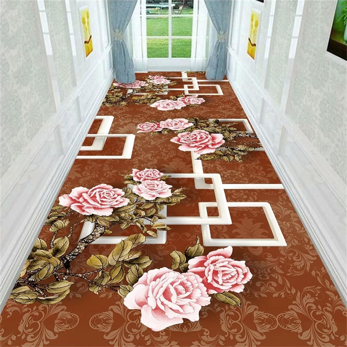 Tapis pour Chambre Décoration Chambre Ado Fille Ne tombez Pas du Motif Floral du Tapis de Couloir Rouge Tapis Noel 120X170CM