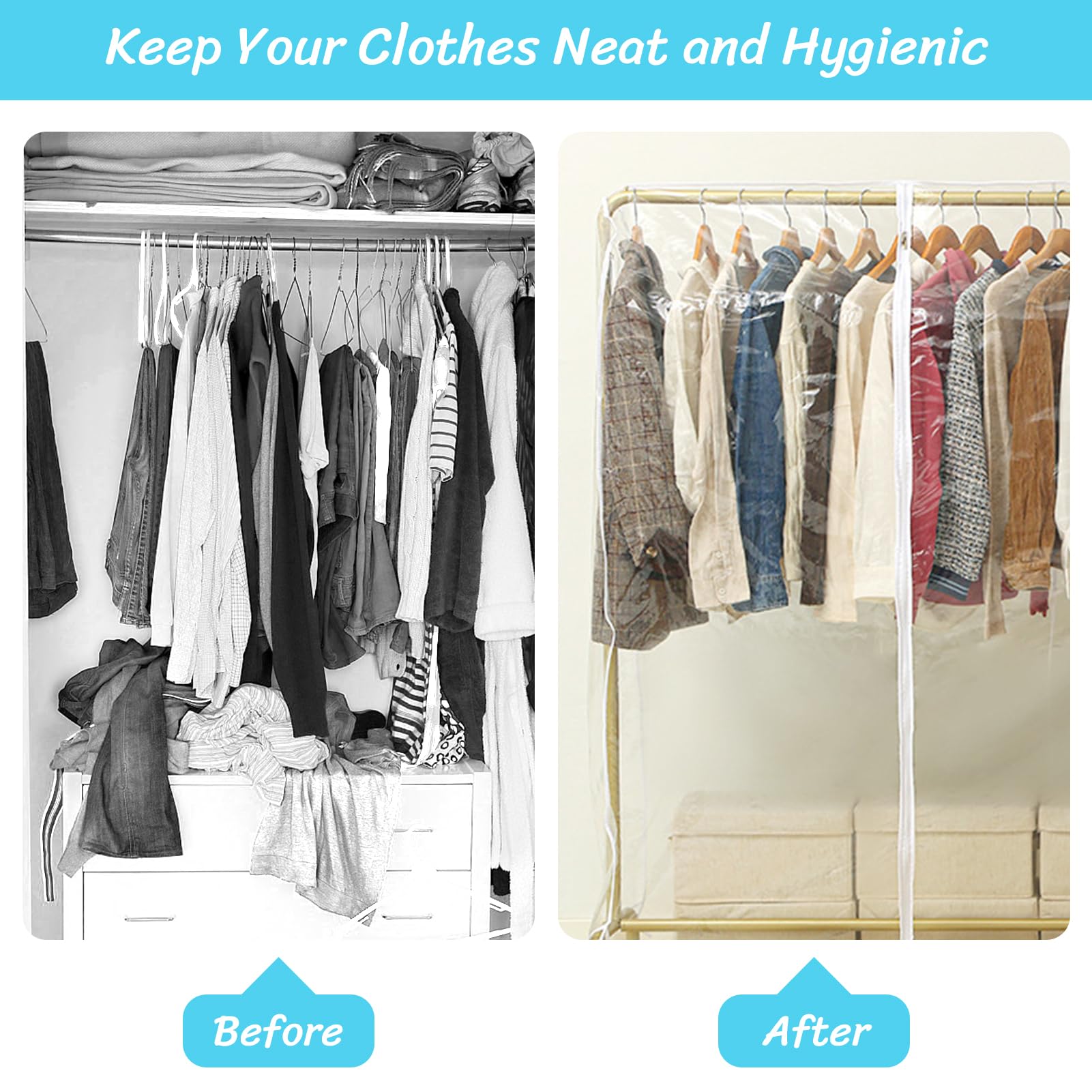 NICENEEDED 59'' Garment Bags for Hanging Clothes Large Clear Closet Clothing Protector - Image 3
