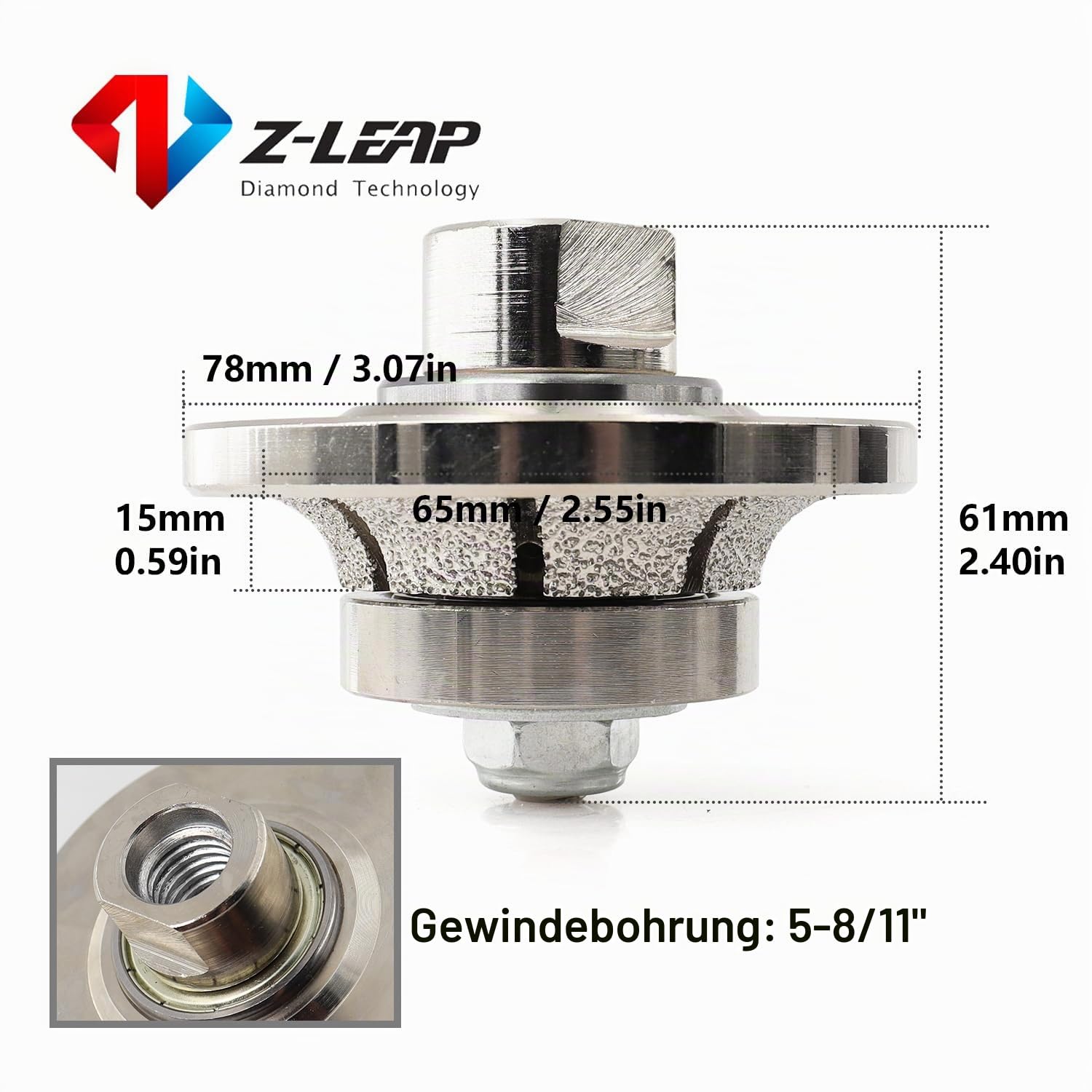 B10 3/8 Zoll halbe Bullnose Roundover Diamant Handprofiler für Granit Beton Marmor Stein M14 Gewinde