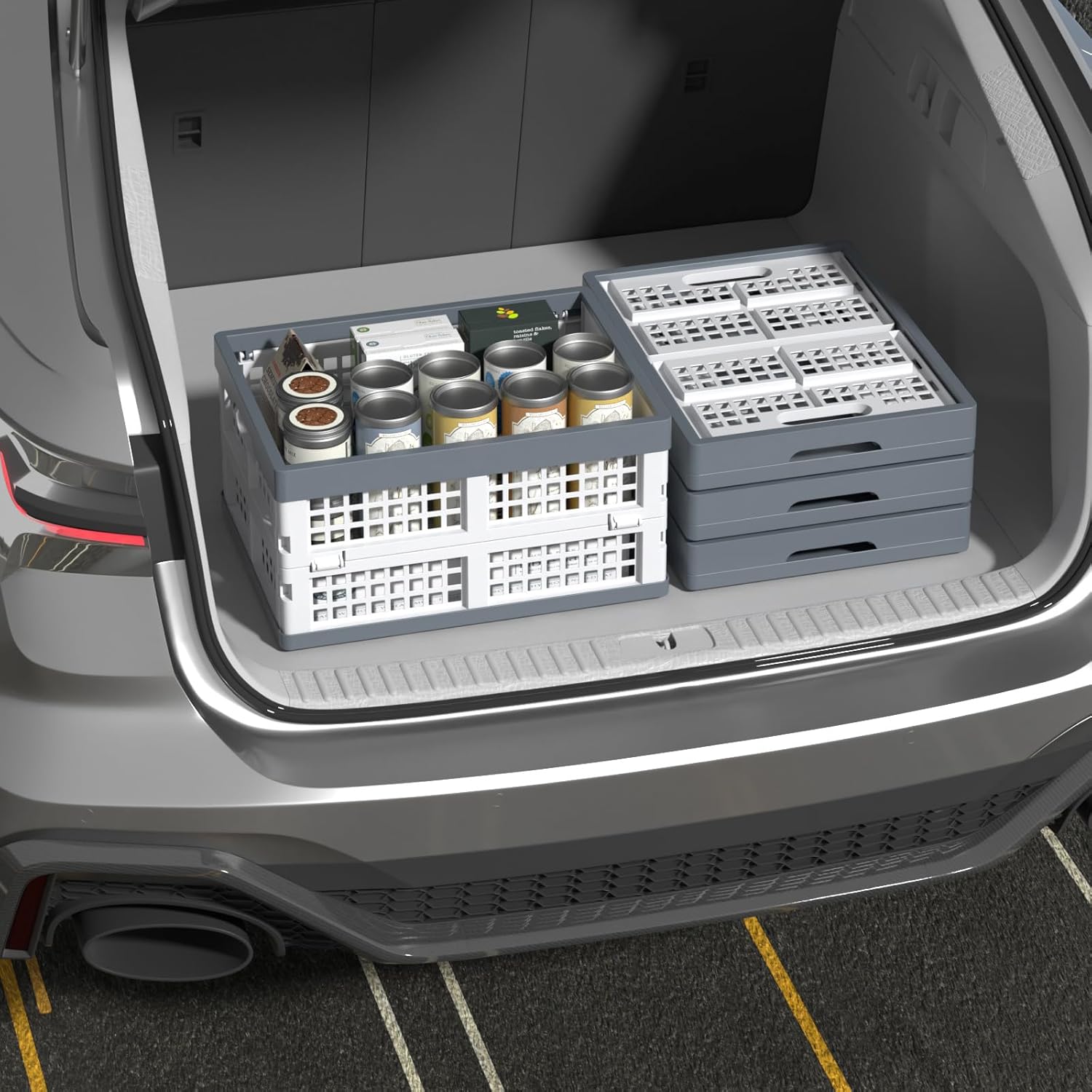 Rosebloom 34 L Plastic Folding Crate, Collapsible Storage Crates, 4 Packs