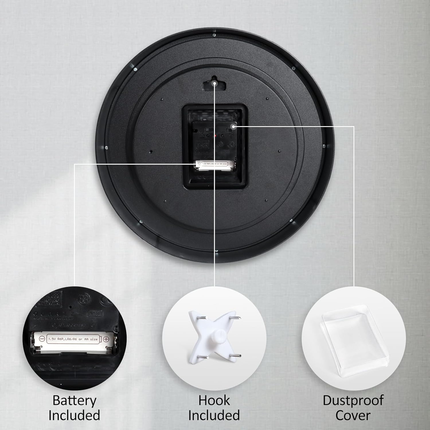 Geevon 14 Inch Atomic Wall Clock - Self-Setting Analog Clock with Automatic Time Sync - Battery Operated for Home Office School - Silver Frame