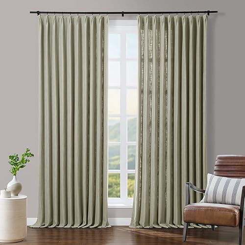 TWOPAGES Cortina plisada de lino con textura para dormitorio, con forro de privacidad, cortina de oscurecimiento para sala de estar, 72 pulgadas de