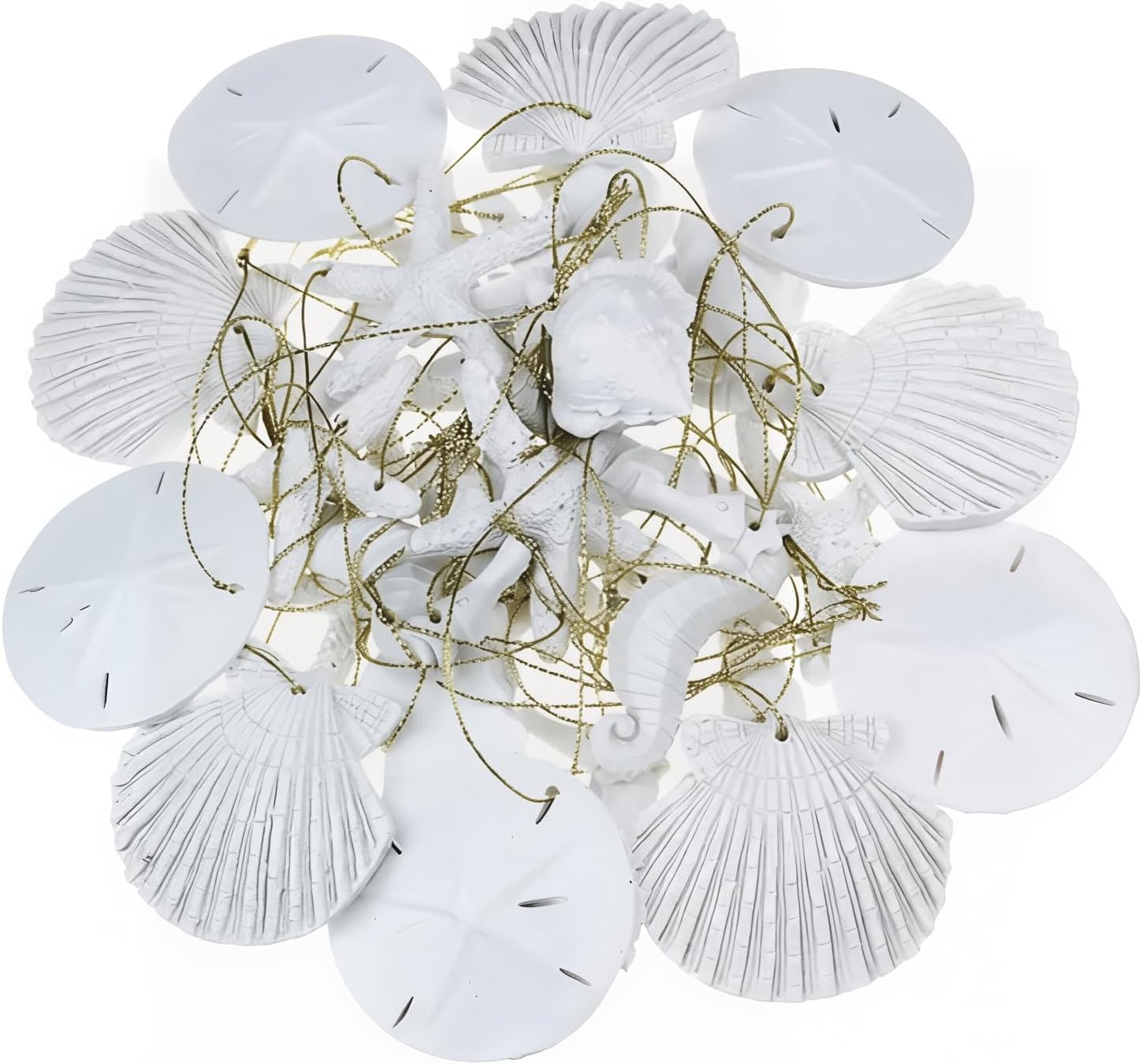 30 Pieces Resin Starfish Seahorse Sanddollar Conch & Seashells Set with Rope for Christmas Tree Hanging Ornaments Beach Theme Wedding Home Decor & DIY Crafts (White) - Image 8